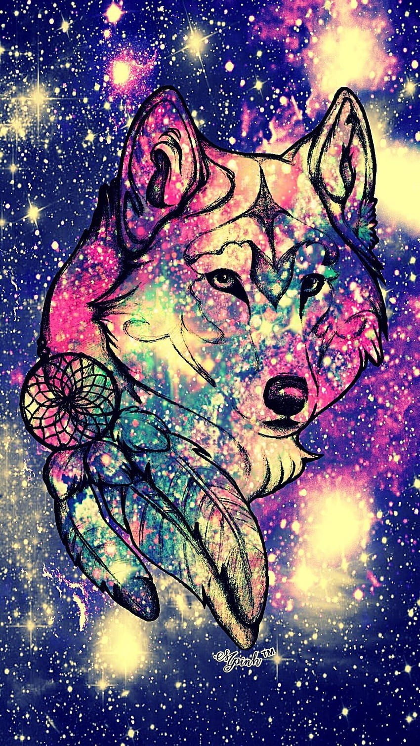 Cute Galaxy Wolf, Cute Drawn Wolf HD phone wallpaper