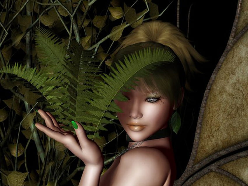 森の妖精、女の子、ファンタジー、3D、森 高画質の壁紙