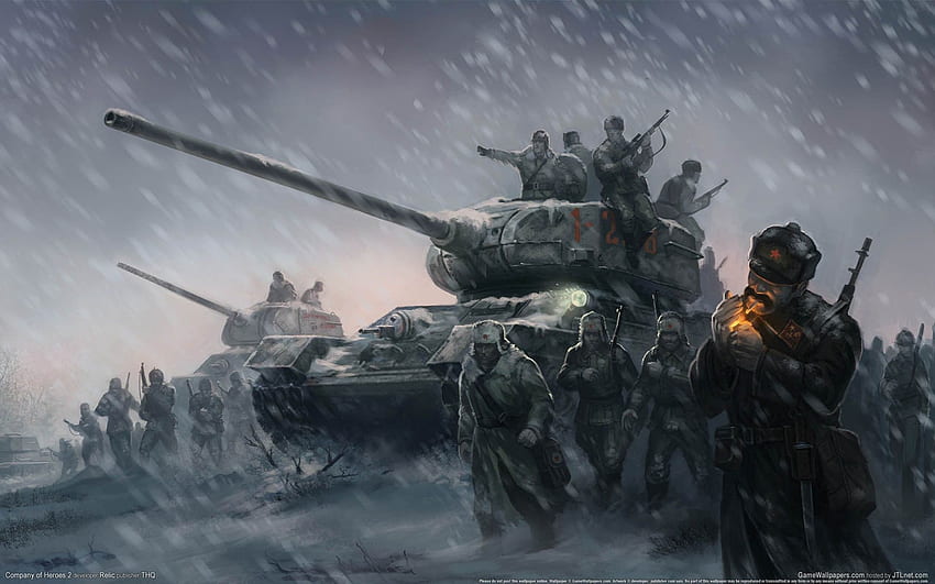 soldiers, video games, snow, war, tanks, artwork, Soviet Russia, red HD wallpaper