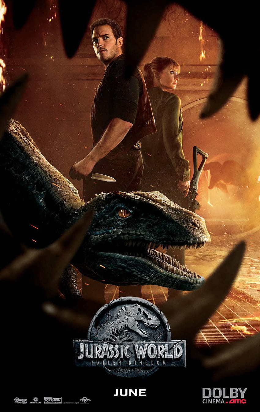 Chris Pratt, Bryce Dallas Howard y Blue Face El Indoraptor en A, Jurassic World: Fallen Kingdom fondo de pantalla del teléfono