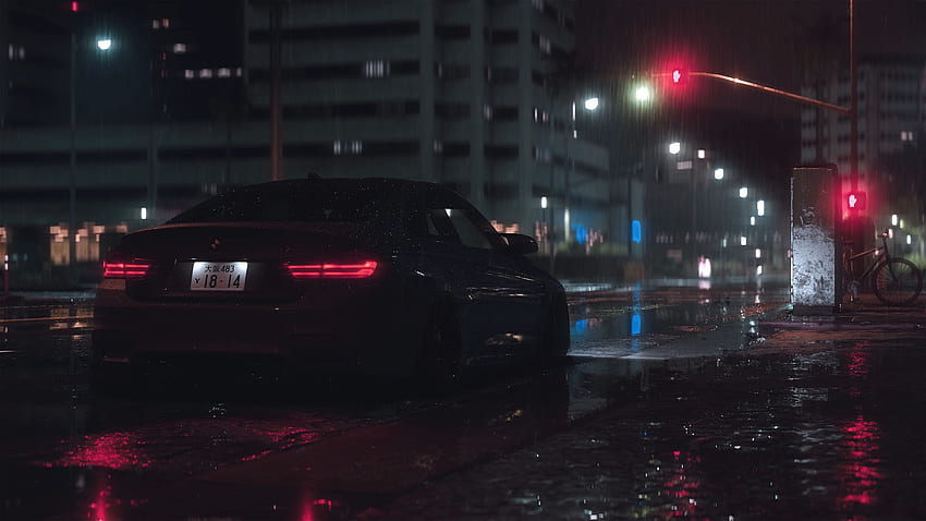 BMW M4 Nocny deszcz. Live PC, Car Night Rain Tapeta HD