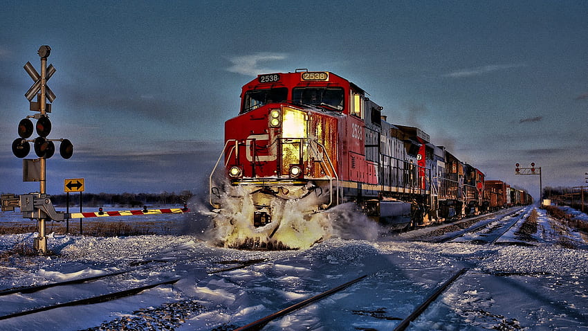 Snow Vehicle Train Railway Crossing - Resolution: HD wallpaper