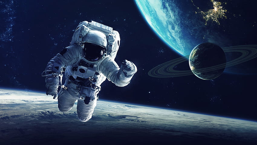 Floating in Space, astronaut, earth, planet, moon, man, space, sky, Firefox Persona theme HD wallpaper