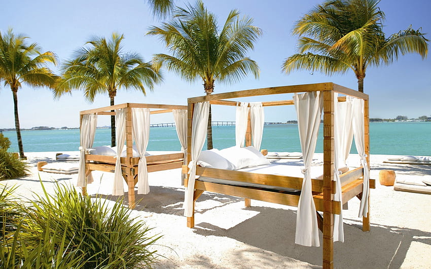 Plaża, Palmy, Wnętrze, , Różne, Łóżko, Miami, Łóżka Tapeta HD