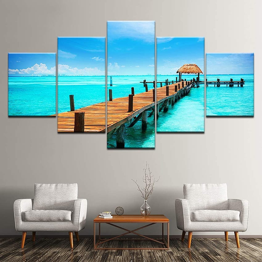 Wall Art 5 Pieces Modular Canvas Painting Tropical Island Natural Scenery Home Decor Painting Print Poster, A, x2 x1 x2: : Home & Kitchen HD phone wallpaper
