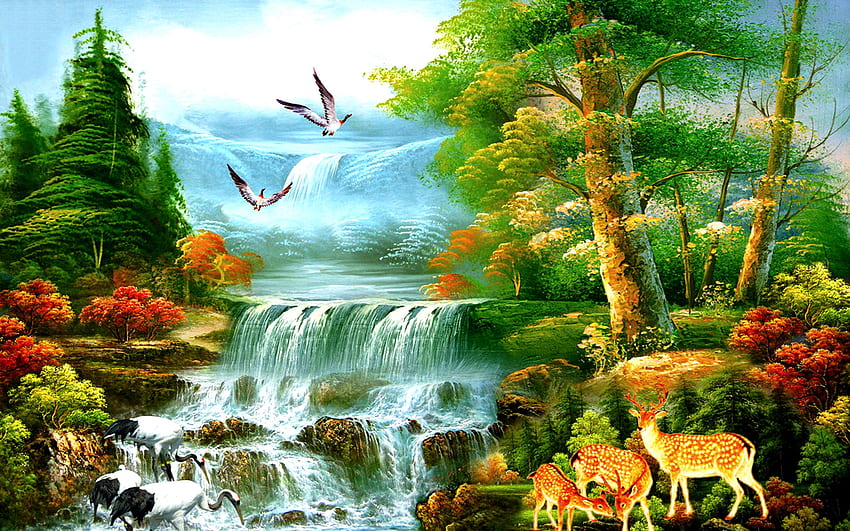 paradis . Peintures de croix, paradis, paysages verts, paradis de Jéhovah Fond d'écran HD
