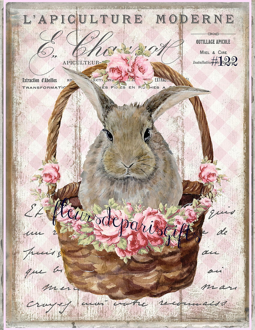 Shabby Chic Vintage Easter Bunny Rabbit Roses 1 พิมพ์บน เอตซี่ อีสเตอร์วินเทจ, อีสเตอร์เก๋โทรม, ของตกแต่งอีสเตอร์วินเทจ วอลล์เปเปอร์โทรศัพท์ HD