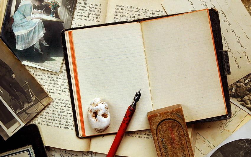 vintage, caderno, caneta, grafia, retrô papel de parede HD