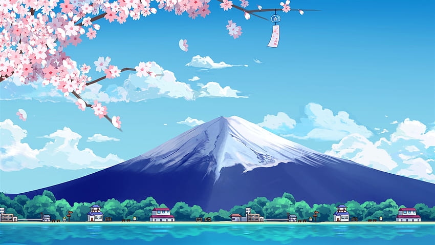 the view of mount fuji from a city, anime style, generative ai technology  Illustration Stock | Adobe Stock