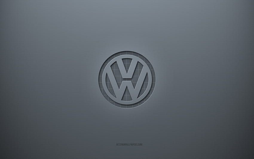 Volkswagen-Logo, grauer kreativer Hintergrund, Volkswagen-Emblem, graue Papierstruktur, Volkswagen, grauer Hintergrund, Volkswagen 3D-Logo HD-Hintergrundbild