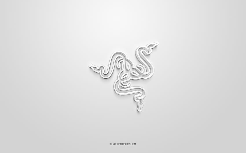 Logo Razer 3d, fond blanc, art 3d, emblème Razer, logo Razer, art 3d créatif, Razer, logo Razer blanc Fond d'écran HD
