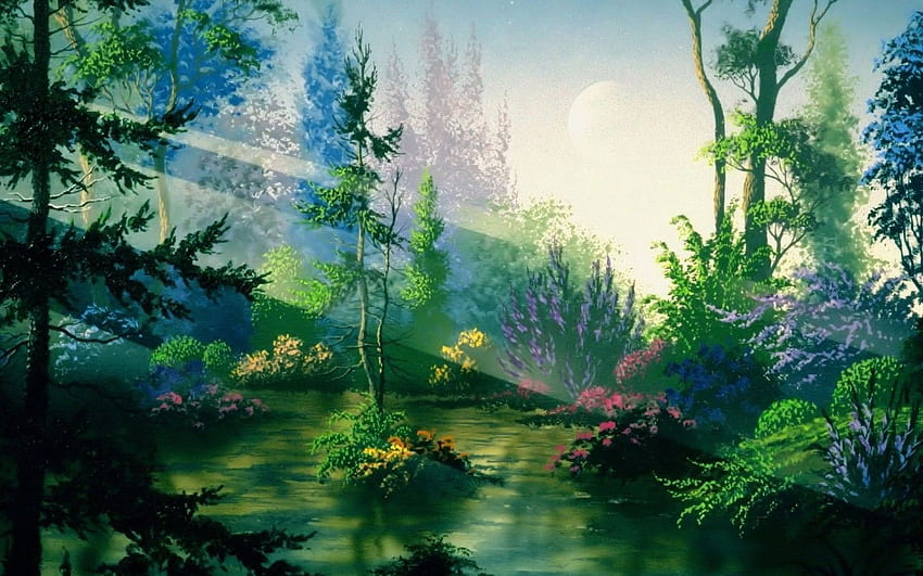 floresta anime - Pesquisa Google  Night forest, Fantasy forest