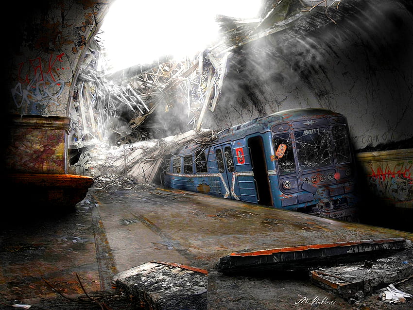 Изоставено приключение в метрото, изоставен, приключение, стар, тунел, метро, ​​счупен, влак, повреден HD тапет