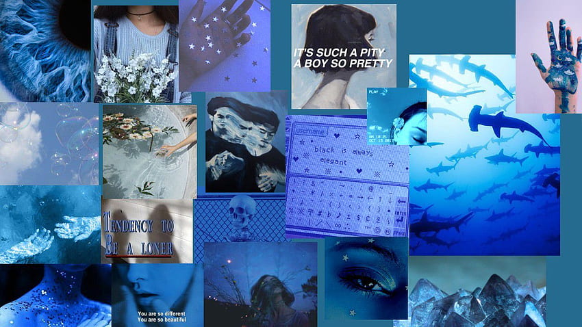 Estética azul para portátil, Collage azul estético fondo de pantalla