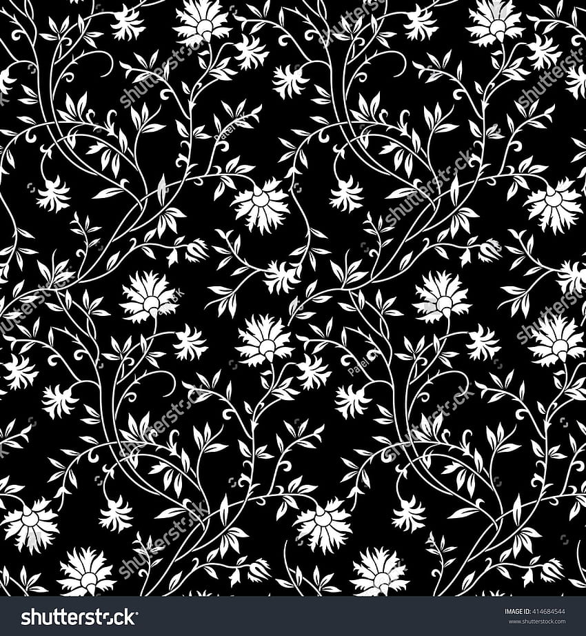 черно-бял флорален модел. Шаблон за печат на цветя, дизайни за ситопечат, черно-бяла илюстрация, черно-бяло цвете HD тапет за телефон
