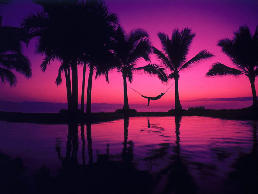 Hawaii Beach Sunset, Purple Ocean Sunset HD тапет