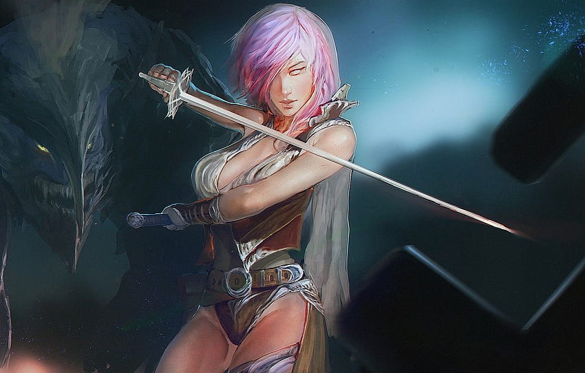gadis, pedang, Petir, Square Enix, Pengembalian Petir: Final Fantasy XIII untuk , bagian игры Wallpaper HD