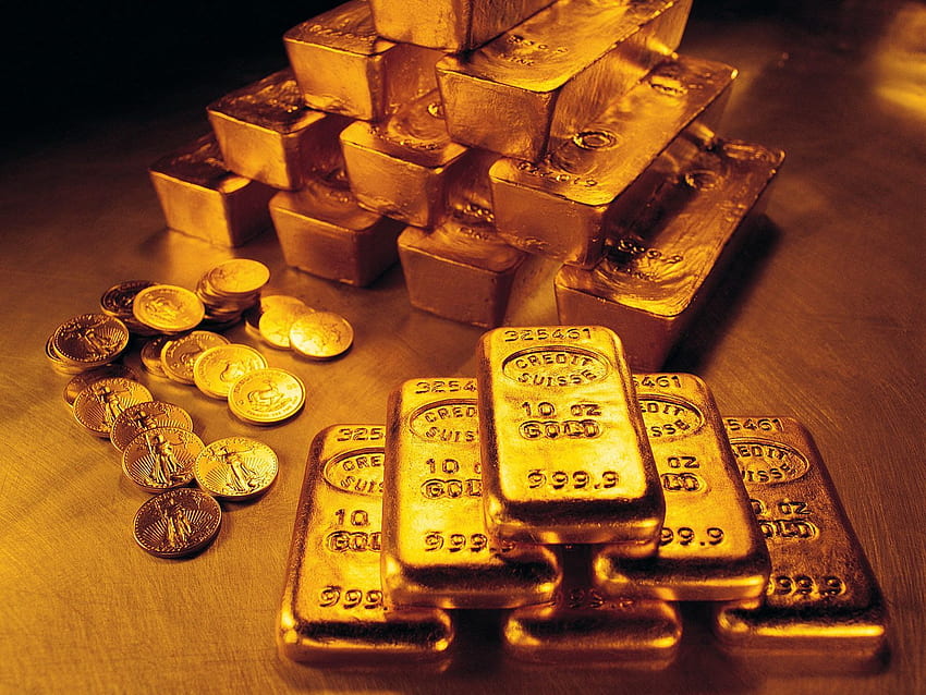 Monedas de oro, lingotes de oro fondo de pantalla