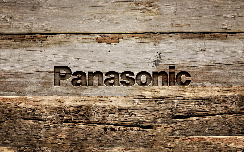 Panasonic wooden logo, , wooden backgrounds, brands, Panasonic logo, creative, wood carving, Panasonic HD wallpaper