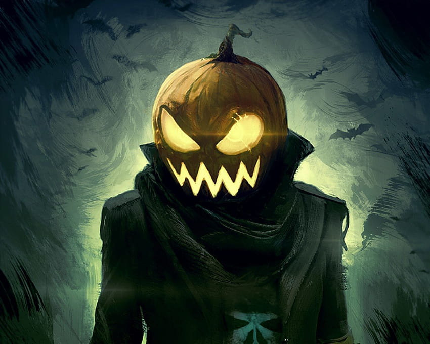 **Happy Halloween**, nero, arte, occhi, male, testa, mostro, halloween, zucca, pipistrelli Sfondo HD