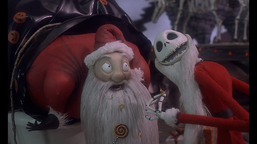 Santa Claus and Jack Skellington, halloween, santa claus, jack skellington, sandy claws HD wallpaper