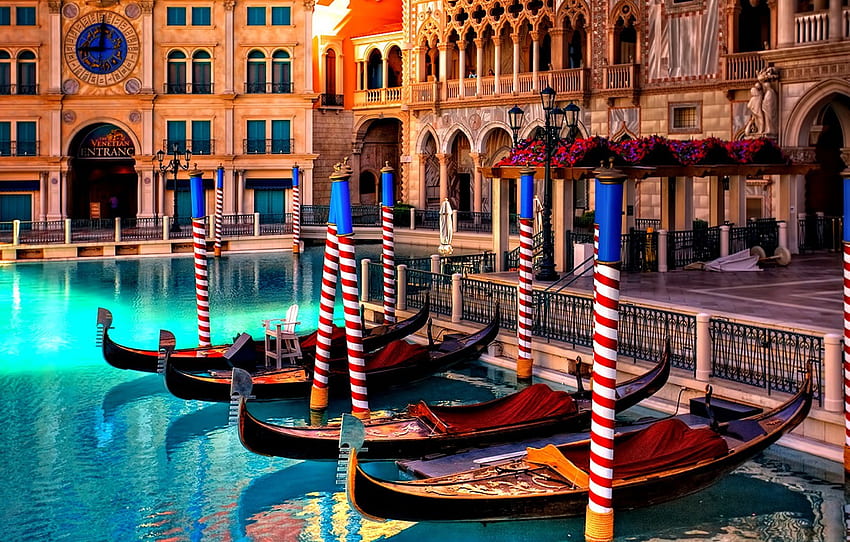 colors, colorful, umbrella, water, flowers, beautiful, view, lake, romantic, beauty, hotel, las vegas, reflection, boats, buildings, lovely for , section город HD wallpaper