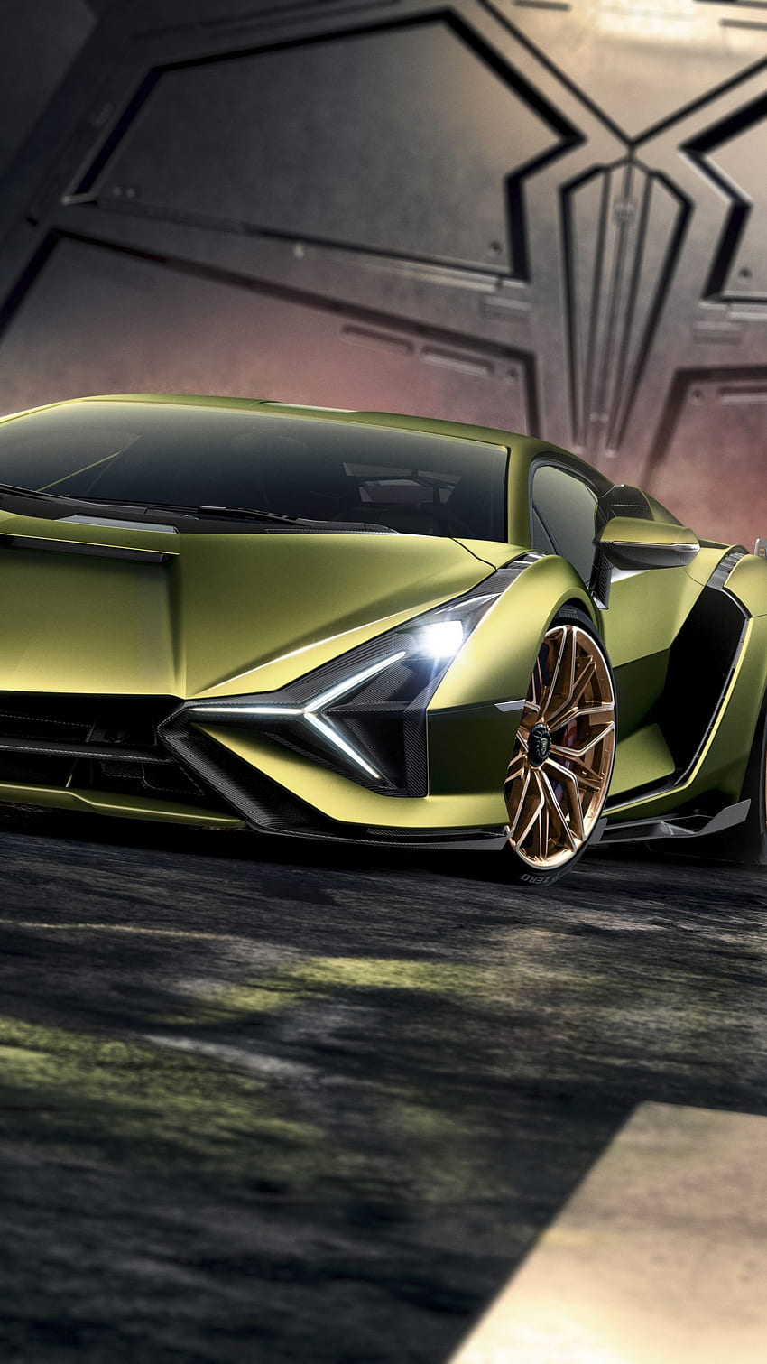 Зеленикаво Lamborghini Sian, спортна кола, 2019 г. Супер коли, Луксозна кола, Скъпи спортни коли, Lamborghini Sian Roadster HD тапет за телефон