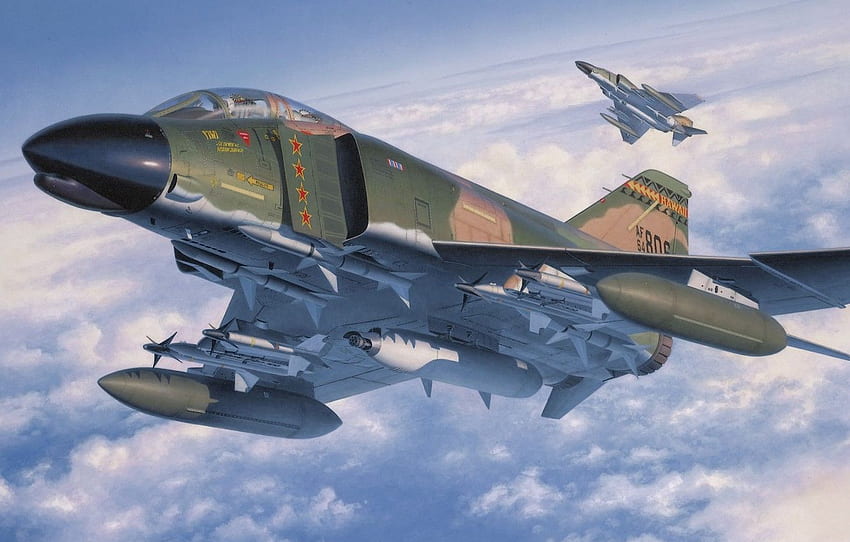 전투기, 전쟁, 미술, , 비행, 제트기, 맥도넬, 맥도넬 더글러스 F-4 팬텀 II HD 월페이퍼