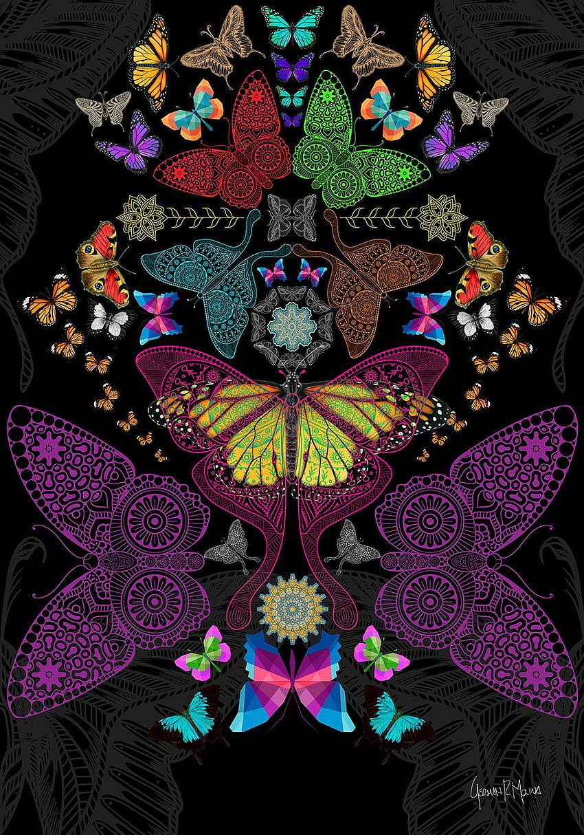 Kosmischer Schmetterling 2 - Arte digital Deutsch Molina - Serie Jardín Cósmico - Tamaño 100 x 70 cm -. Schmetterlingsillustration, Kunst iphone, Schmetterling, psychedelischer Schmetterling HD-Handy-Hintergrundbild
