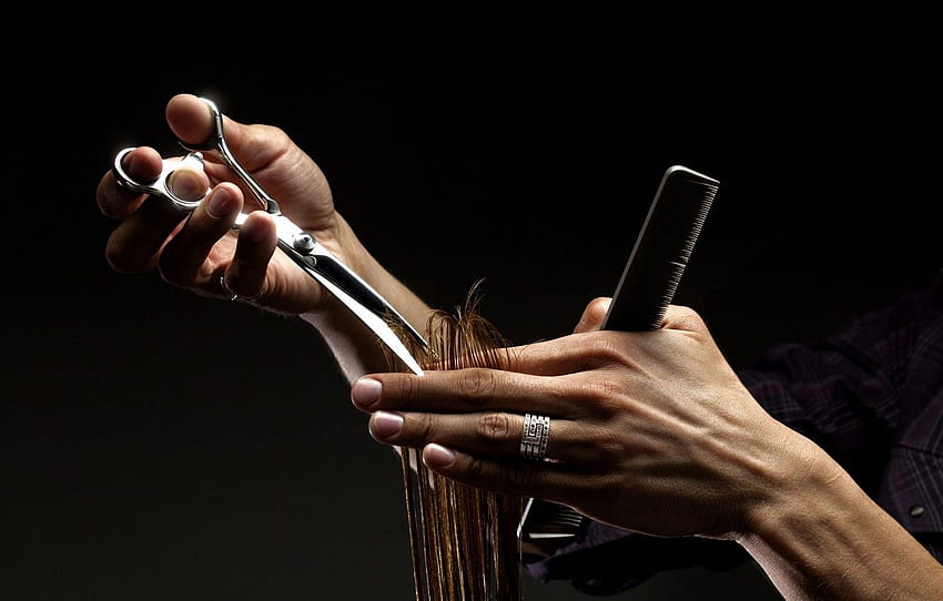 Schere, Finger, Kamm, Friseur - Hände schneiden Haare - -, Friseur HD-Hintergrundbild