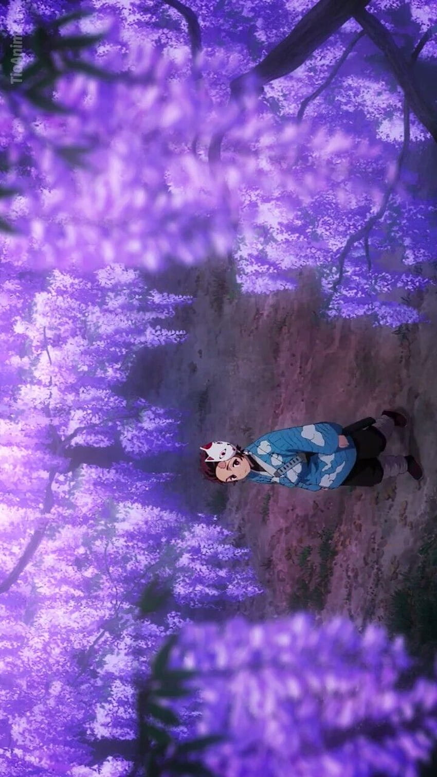 Demon Slayer: Kimetsu No Yaiba: Tanjirou entre as flores Wisteria durante a seleção final no Monte Fujikasan. Demônio de anime, Fundo de anime, Demônio Papel de parede de celular HD