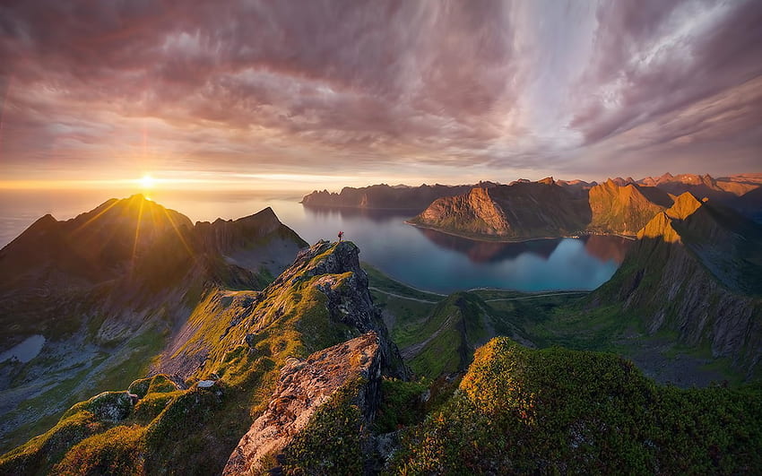 senja, isla, noruega, paisaje, montañas fondo de pantalla