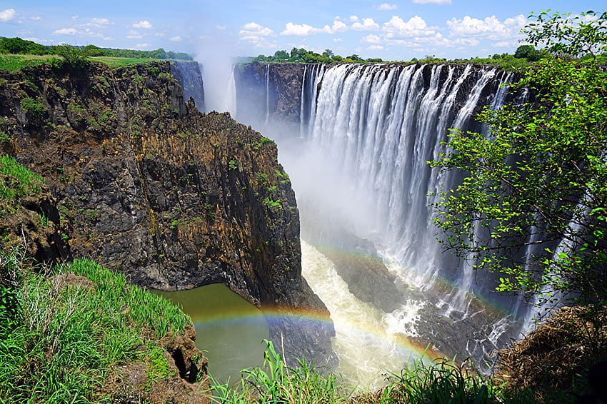 Rainbow Falls Victoria Falls Zambia Cliff Nature canyons HD wallpaper