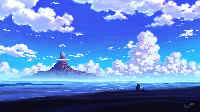 アニメの風景、青いアニメの風景 高画質の壁紙