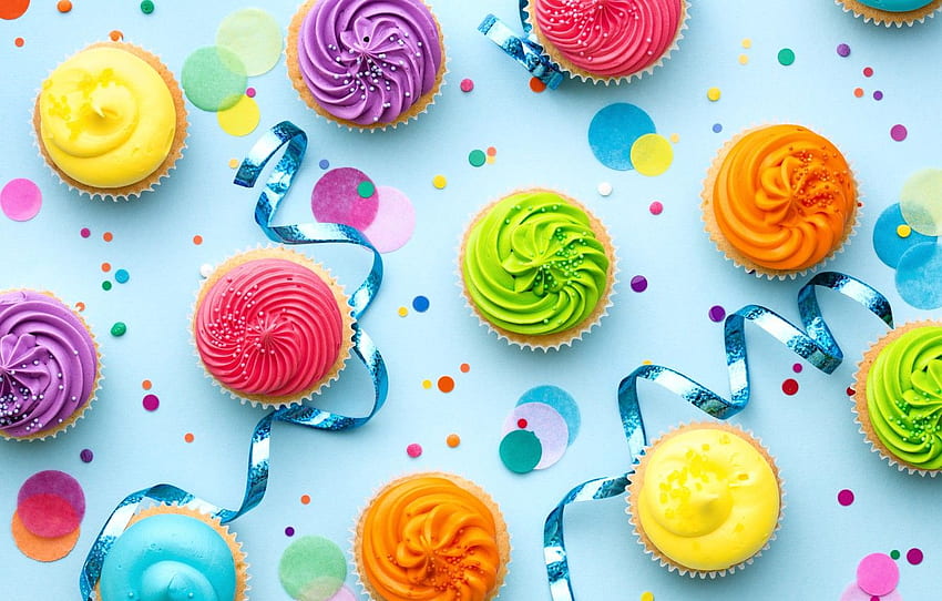 candles, colorful, rainbow, cake, cream, Happy Birtay, colours, cupcake, celebration, cupcakes, cream, decoration, candle, Birtay for , section праздники HD wallpaper