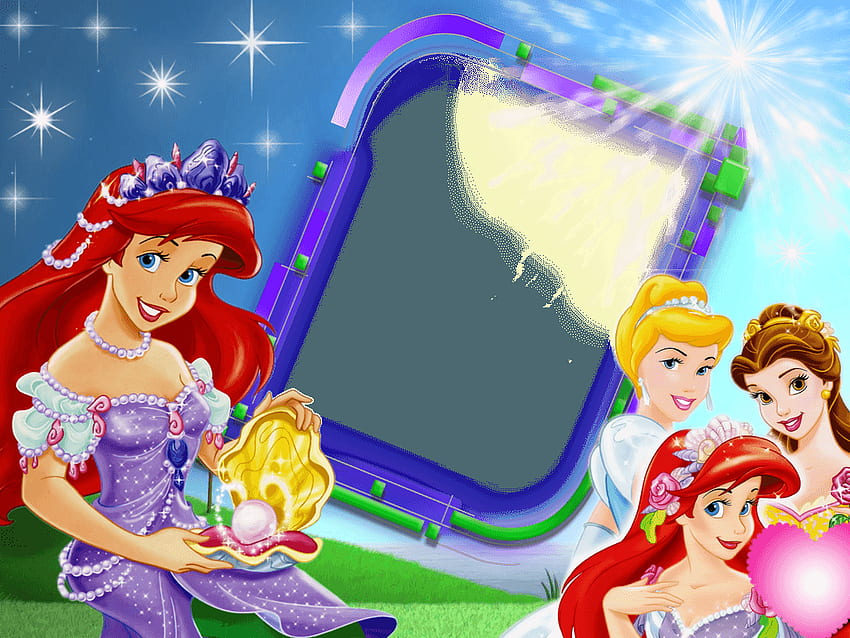 Transparent Blue Kids Frame with Princesses and Ariel HD wallpaper