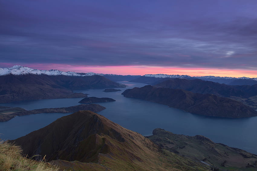 自然, 山, 夜明け, 上からの眺め, 湖、ニュージーランド 高画質の壁紙