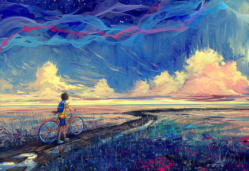 Art, Path, Bicycle, Cyclist HD wallpaper