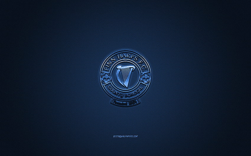 İrlanda Premier Lig Finn Harps FC, İrlanda Futbol Kulübü, mavi logo, mavi karbon fiber arka plan, Lig, futbol, ​​Finn Park, İrlanda, Finn Harps FC logosu HD duvar kağıdı