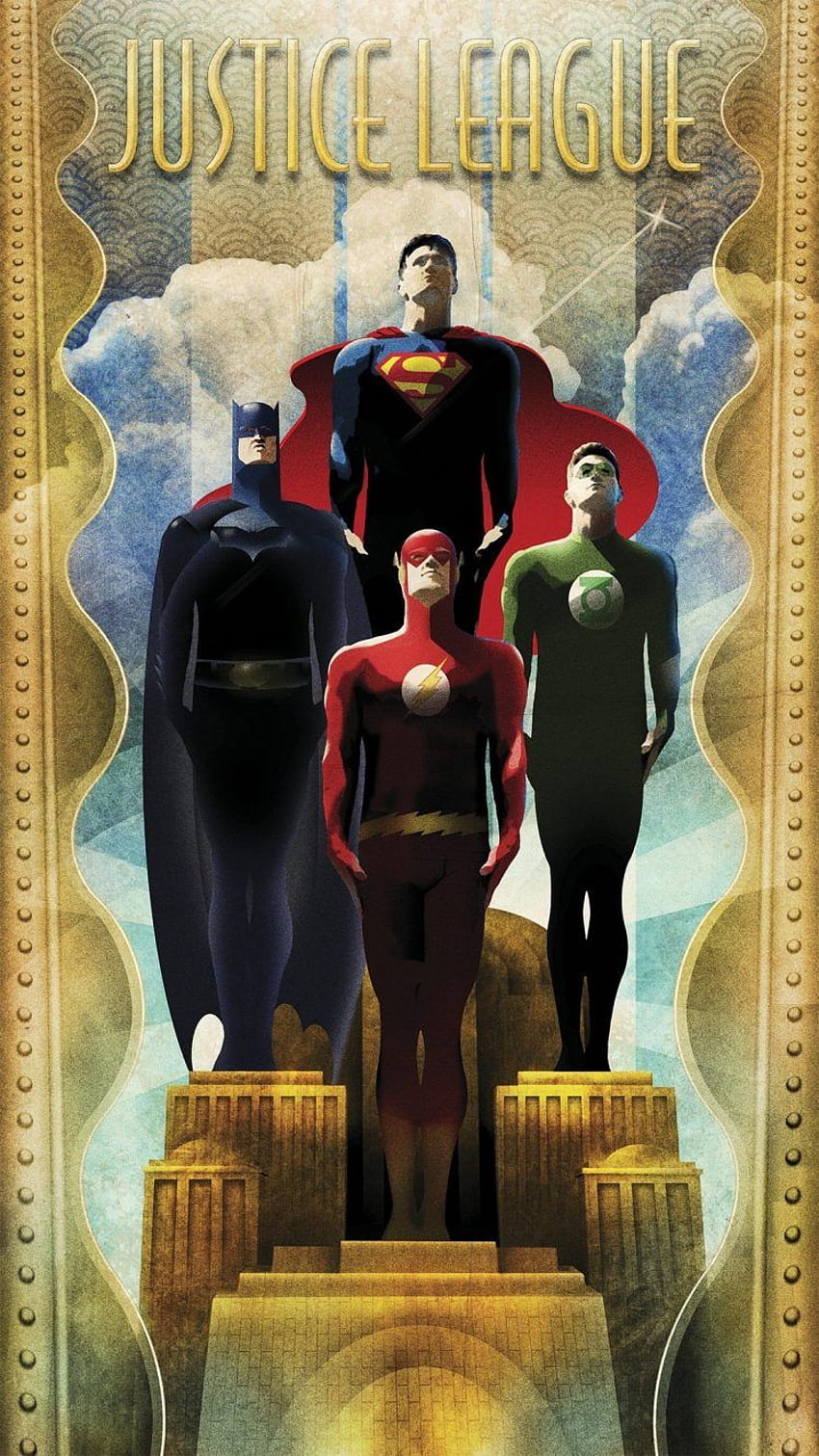 mężczyźni, Green Lantern, Flash, Justice League, logo Batmana, Vintage Superman Tapeta na telefon HD