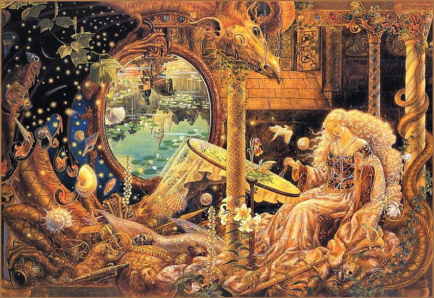 Sleeping Beauty, seni, pirang, fantasi, kuning, gadis, ilustrasi, kerajinan kinuko y Wallpaper HD