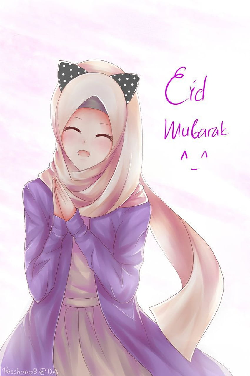 Eid Mubarak por Ricchan08. Comida y bebida en 2019. Anime, caricatura de niña musulmana fondo de pantalla del teléfono