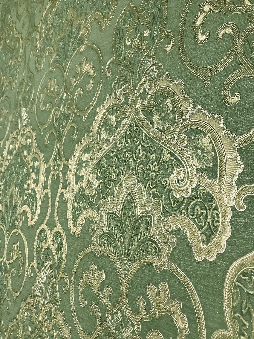 04 Textured Victorian Damask Green Gold Metallic – Wallcoveringsmart HD phone wallpaper