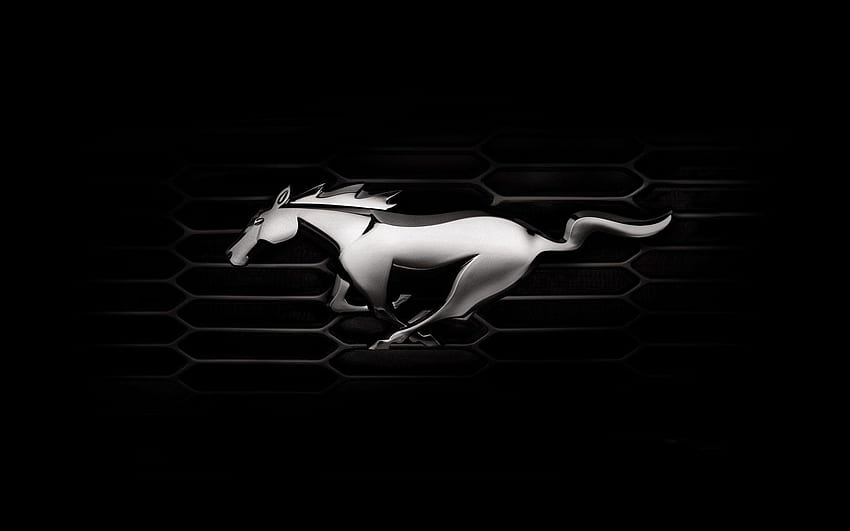Ford Mustang-Logo, schwarzer Ford Mustang HD-Hintergrundbild