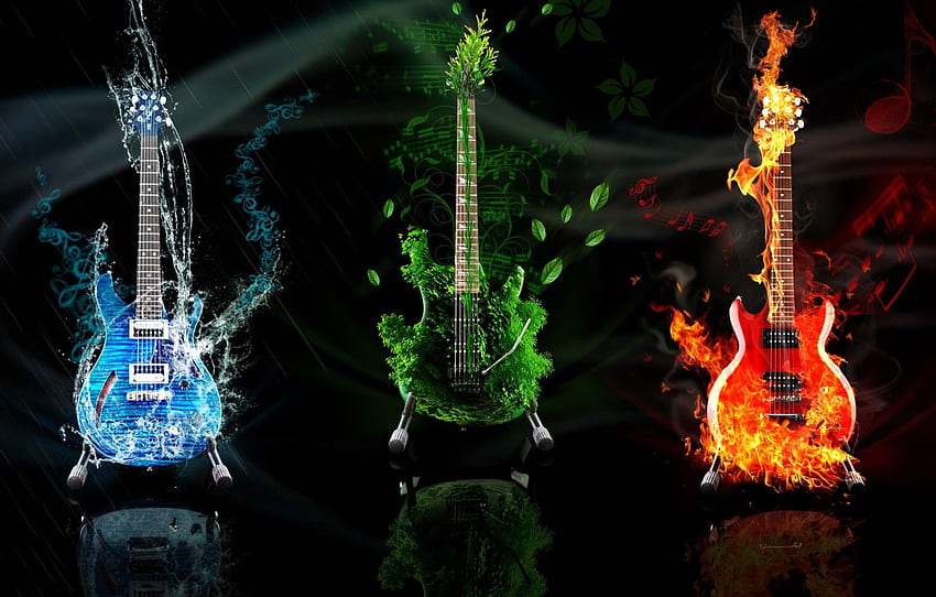 agua, fogo, terra, elemento, violão papel de parede HD