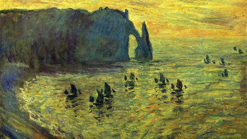 Paintings cliffs sailboats claude monet cove impressionism, Impressionist HD wallpaper