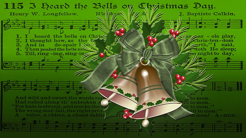 Christmas Bells, Green, Sheet Music, Christmas, Christmas Music, Bells, Christmas Carol, Holly HD wallpaper