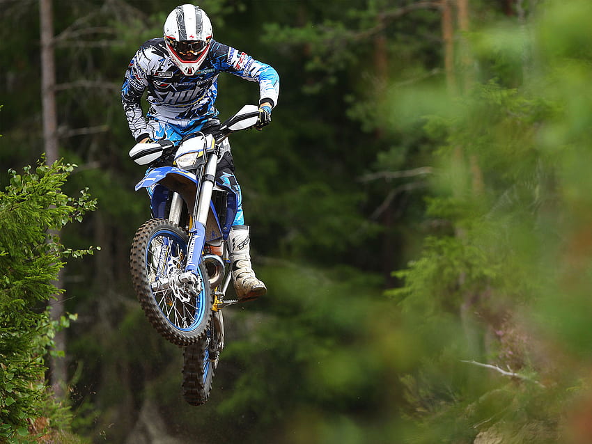 Leap for Glory, blue, bike, white, forest HD wallpaper