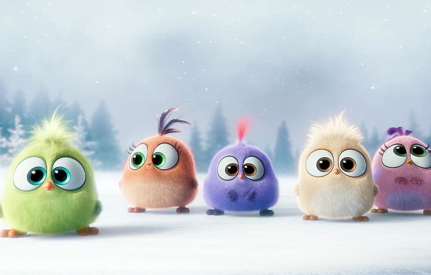 zima, śnieg, nastrój, rysunek, ptaki, Hatchlings Angry Birds for , sekcja фильмы, Cute Angry Birds Tapeta HD