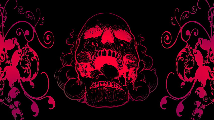 Crâne Rouge Fleurs Fond Noir , Artiste , Oeuvre , Noir , Sombre , Art Numérique , , Crâne Fond d'écran HD